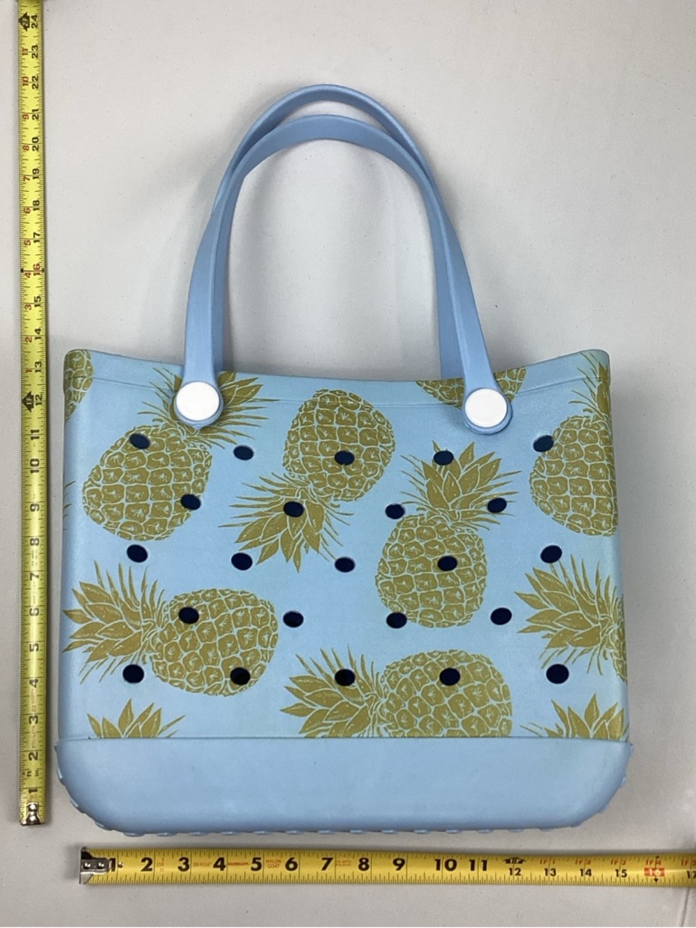 Large Blue Rubber Beach Tote Bag with Pineapple Pattern - Picture 8 of 8